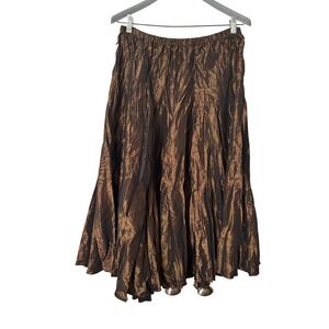 Vintage Laura Petites Bronze Metallic Crinkle Midi Skirt Elastic Waist Size 12P